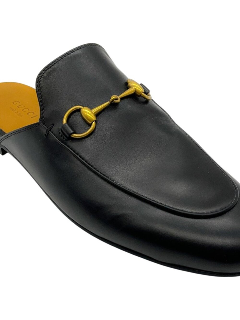Gucci Black Leather Princetown Mules with Gold Horsebit